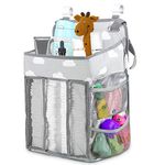 Nursery Organisers，Crib Nappy Organiser Hanging Diaper Caddy Stacker Organizer Holder Beside Storage Bag for Toys Diaper Nappies Towels Clothes - Grey