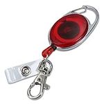 kwmobile Retractable ID Badge Holder - Yo Yo ID Card Belt Clip with Metal Carabiner - Extendable Yoyo Lanyard Keyring Pass Holder - Transparent Red