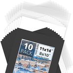 MBC MAT BOARD CENTER, Pack of 10-11x14 Pre-Cut 8x10 - Black Mats - for Pictures, Photos, Framing - Kit Includes: 10 White Backboards and 10 Clear Bags - Acid Free, 4-ply Thickness, White Core