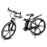 Amaze Kai Dual Suspension Bikes Latest Bmw Foldable Gear Cycle For Men With 21 Speed Gear 6 Spoke | Folding Mountain Bike With Double Disc Break & Mac Wheel, 26 Inch, White N Black