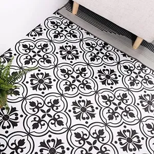 Alow Peel and Stick Floor Tile Waterproof, Black and White Flower Floor Tile Easy to Paste, Vinyl Flooring for Bedroom, Living Room Kitchen and More（11.8Inx11.8Inx30pcs)