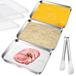 Aemygo 3 Set Stainless Steel Breading Trays Set with Lids, Dust Proof Breading Pans with Tong for Dredging Chicken Breasts，Marinating Meat, Food Prep Trays Oven & Dishwasher Safe