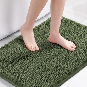 Smarcute Chenille Bath Mat for Bathroom Luxury Thick Bathroom Mat Non Slip Extra Soft and Absorbent Microfiber Shaggy Rugs Quick Dry Bath Mat Washable (1 Piece - 50cm x 81cm), Loden