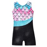 Girls Dance Leotards Gymnastics Biketards 5t 6t Sparkle Mermaid Sleeveless Biketards Hotpink Pink Unitards (Mermaid Pink, 120(5-6 years old))