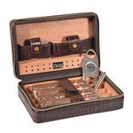 Leather Cigar Humidor Travel Case, Humidor Cigar Box Built-in Removable Cedar Tray, Cedar Wood Cigar Accessories Cigarette Case Cigar Case with Cigar Cutter and Cigar Drill, Humidifier