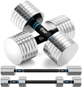 Northdeer Steel Dumbbell Set of 2 30lb (5lb/6lb/10lb/11lb/15lb/16lb/20lb/21lb/25lb/26lb/30lb) - Adjustable Dumbbell Set with Barbell Bar & Foam Handle - Compact Weights for Home (Silver, 30lb×2)