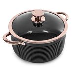 Tower T800002RB Casserole Dish with Lid, Linear Collection with Easy Clean Non-Stick Ceramic Coating, Aluminium, Black and Rose Gold, 4 Litres