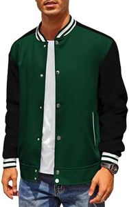 COOFANDY Winter Varsity Jacket Men Wool Letterman Jacket Baseball Bomber Jacket Green Button Up Jackets