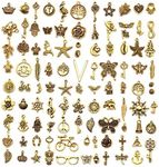 FAIRYGATE Wholesale Gold Charms 100 Pieces Antique Pendants Bulk Lots Mixed Alloy Charm for Necklace Bracelet Earring Making Crafts A6714
