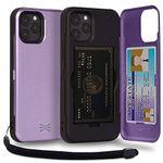 TORU CX PRO Case for iPhone 12/12 Pro, with Card Holder | Slim Protective Shockproof Cover with Hidden Credit Cards Wallet Flip Slot Compartment Kickstand | Include Mirror and Wrist Strap - Purple