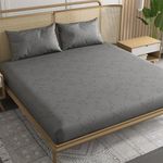 Trance Home Linen 100% Egyptian Cotton300TC Long Staple Jacquard Weave Bed Sheets Flat Bedsheet Queen Bed Size Flat Bedspread with 2 Pillow Covers (86 x 104 inch,Grey)