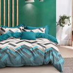 Story@Home Elegance and Comfort Glaze Cotton, Microfiber 240 TC All Season Boho Collection Printed Double Bedsheet Set with King Size Pillow Covers- 225CM X 250CM- Cyan Blue & White