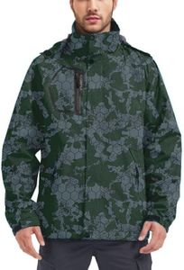 Kugnala Men's Rain Jacket Waterproof Raincoat Hood Lightweight Windproof Windbreaker Jackets for Men Outdoor Hiking Cycling Travel Black Camo M