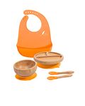 Love Earth ® - Bamboo Baby Weaning Set – 5 Piece Baby Weaning Set Including Suction Plate, Bowl, Spoons, and a Silicone Bib – Eco-Friendly Weaning Set for Babies from 3 Months to 6 Years (Orange)