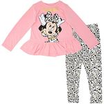 Disney Minnie Mouse Toddler Girls Peplum T-Shirt and Leggings Outfit Set Pink Leopard Peplum 5T