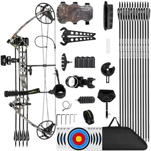 Lanneret Compound Bow and Archery Sets - Right Hand Archery Compound Bows 0-70 lbs Draw Weight Adjustable for Adults and Beginners，25"-31" Draw Length，up to IBO 320 fps，Archery Hunting Bow Set，Camo