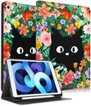 Pegmode for iPad 9th/8th/7th Generation Case Women Girls Cute Folio Cover Flower Cat Kawaii Girly Aesthetic Design With Pencil Holder Smart Cover for Apple iPad 9/8/7 Gen Cases A2602 A2270 A2197