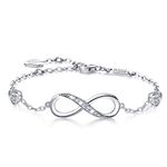 925 Sterling Silver Infinity Womens Bracelet White Gold Plated Love Symbol Charm Adjustable Bracelet Women s Jewelry Gift for Birthday Mother's Day (A04-Apr-Silver)