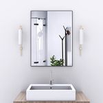 WONSTART 32" x 24" Black Modern Bathroom Mirror, Rectangular Aluminum Alloy Frame Modern Wall Mirrors Hangs Horizontal or Vertical for Bedroom Entryway