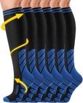 CAMBIVO Compression Socks for Men and Women 3 Pairs, 20-30 mmHg Flight Socks Stockings for Ankle/Calf Support, Running, Flying, Pregnancy & Maternity, Airplane Travel Essentials (Black/Blue, XXL)