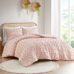 Intelligent Design Twin Duvet Cover Set, Clipped Jacquard Duvet Set Chic Pompoms Accent, All Seasons Lightweight Microfiber Bed Cover for Comforter with 1 Sham, Lucy, Twin/Twin XL Pink 2 Piece