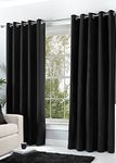 Hachette Thermal Blackout Curtains Eyelet Ring Top Including Pair of Tiebacks (Black, 46" x 54")