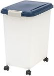IRIS USA Airtight Dog Food Storage Container, Up to 13.6 Kg, Attachable Wheels, for Dog Cat Bird and other Pet Food Storage Bin, Keep Fresh, Easy Mobility, BPA Free, Navy/Pearl