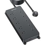 TROND 15ft Long Extension Cord with 2 USB C, Power Bar Surge Protector, 4000 Joules, ETL Listed, 10 Multiple Outlets 4 USB Ports, Flat Plug Large Power Strip Wall Mount, Home Office Desk Accessories