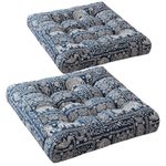 Meditation Floor Pillow Set of 2, Large Pillows Seating for Adults and Kids, Bohemian Cushion for Fireplace Yoga Living Room Sitting, Memory Foam Added, 22x22 Inch Indigo Elephant