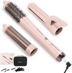 Cordless Hair Straightener and Curler, IG INGLAM 3 in 1 Detachable Hair Styling Set with 1'' Flat Iron, 1.25" Curling Wand, 1.5" Thermal Brush, Rechargeable Portable for Travel, Gift for Women, Pink