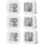 6pcs Funmo Room Thermometer,High Accurate Mini Digital Thermometer Hygrometer with Air Comfort Symbol - Large LCD Display Celsius or Fahrenheit for Greenhouse Cars, Home, Office (White)