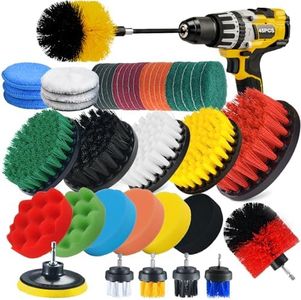 Shieldpro 45 Piece Drill Brush Attachment Set, All Purpose Power Clean Scrubber Brush, Scrub Pads & Sponge with Extend Long Attachment for Bathroom, Kitchen,Grout,Tub,Tile,Corners, Auto