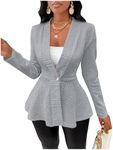 Milumia Women's Textured Ruffle Hem Blazer Single Button Shawl Collar Long Sleeve Jacket Light Grey X-Large