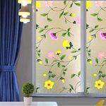 METABOX CREATIONS Vinyl Frosted Window Self Adhesive Privacy Glass Film for Window Glass| Decorative Window Sticker Wallpaper Vinyl Sheet for Glass Door, Home, Window (Pink Yellow Flowers, 12x25)