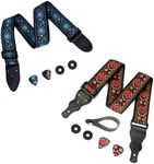 Art Tribute Red & Blue Vintage Woven Guitar Strap W/FREE BONUS- 2 Picks + Strap Locks + Strap Button. Best Gift For Bass, Electric & Acoustic Guitars