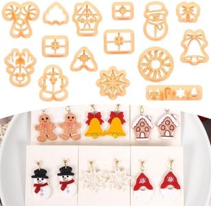 Puocaon Christmas Polymer Clay Cutters - 15 Pcs Christmas Snowman Polymer Clay Cutters for Jewelry Earrings Gingerbread Man Bow Deer Swirl Candy Cane