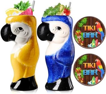 SuproBarware Tiki Mugs Set of 2 - Large Parrot Cocktail Tiki Glasses Hawaiian Party Cute Exotic Cocktail Glasses Hawaiian Ceramic Mug