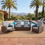 LayinSun Oversized 3 Pieces Wicker Outdoor Recliner Loveseat with Adjustable Backrest & Footrest, Patio Reclining Lounge Sofa