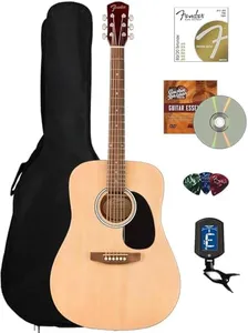 Fender Dreadnought Acoustic Guitar - Natural Bundle with Gig Bag, Tuner, Strings, Picks, Fender Play Online Lessons, and Austin Bazaar Instructional DVD