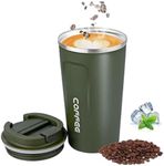 KISUOMAOYI Travel Mugs, Insulated Coffee Cup with Leakproof Lid - Reusable Coffee Cups Travel - Car Coffee Cup - Stainless Steel Thermal Mug for Hot and Cold Coffee Water and Tea (Green+510ML)