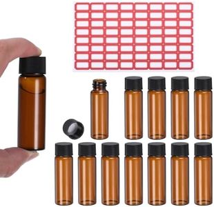 PATIKIL 15ml Amber Glass Vials, 50 Pack Sample Vials with Screw Cap and Write-on Spot Reagent Media Bottle with Labels Leak-Proof Liquid Vial for Lab