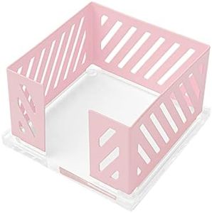 Office Memo Holders Notepad Holder 3.5 x 3.5Inch Memo Pad Cube Dispenser Acrylic Base Pink Metal Mesh Sticky Note Holder for Desk Home Office Supplies…