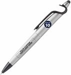 10 3-in-1 Plastic Pens with Stylus and Cell Stand Pack - Customizable Text, Logo - Plastic, Ballpoint, Black Ink - Silver