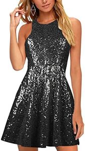 BELONGSCI Women 2023 Sweet and Cute Sleeveless Racerback Flared Swing A-Line Waist Hollow Out Summer Short Dress, Black, Medium
