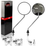 1PZ RM8-CH1 Adjustable Universal M8x1.0 Antenna Style Retro Vintage Round Mirrors with 7/8" 22mm clamps for Motorcycle Go-Kart ATV Scooter Dirt-bike Mini-bike Moped Quad Wheeler (CHROME)