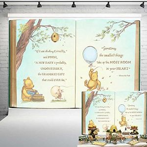 Claasic Pooh Bear Baby Shower Backdrop for Boy Retro Giant Book Spring Tree Vintage Background Newborn Quote Blue Yellow Tinge Banner 5x3 ft 138