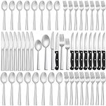 LIANYU 48-Piece Matte Silverware Set with Steak Knives, Stainless Steel Flatware Cutlery Set for 8, Square Eating Utensils Tableware Include Forks Knives Spoons, Dishwasher Safe