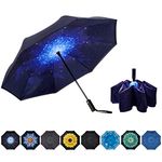 NOORNY Inverted Umbrella Double Layer Automatic Folding Reserve Umbrella Windproof UV Protection for Rain Car Travel Outdoor Men Women (1.Starry Sky)