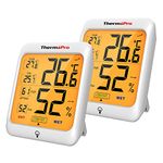 ThermoPro TP53 Hygrometer Digital Indoor Room Thermometer Temperature Humidity Monitor Gauge Indicator for Nursery Home Office with Touch Backlight Amphibians Thermometer, 2 Pieces