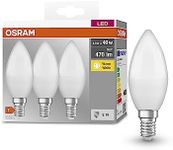 Osram Base Classic B 40 FR LED Lamp with E14 Socket, Mini Candle, Pack of 3, 4.9 W, 470 lm, 2700 K, Warm White Light, Lower Heat Generation, Very Low Energy Consumption, Long Service Life